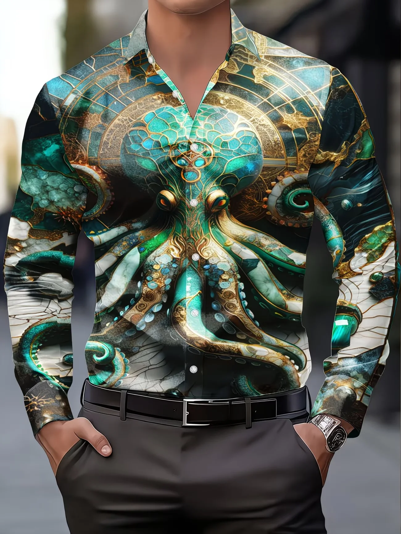 

New Jungle Black Panther 3D Printed Pattern Men's Long Sleeve Shirt Flip Collar Trendy Cool Shirt Clothing