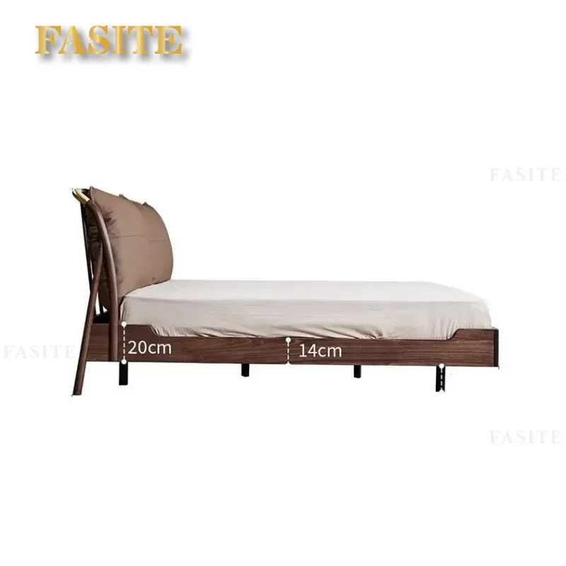 Nordic Solid Wood Black Walnut Bed Leather Suspended Simple Modern Bedroom Furniture Wedding Gift