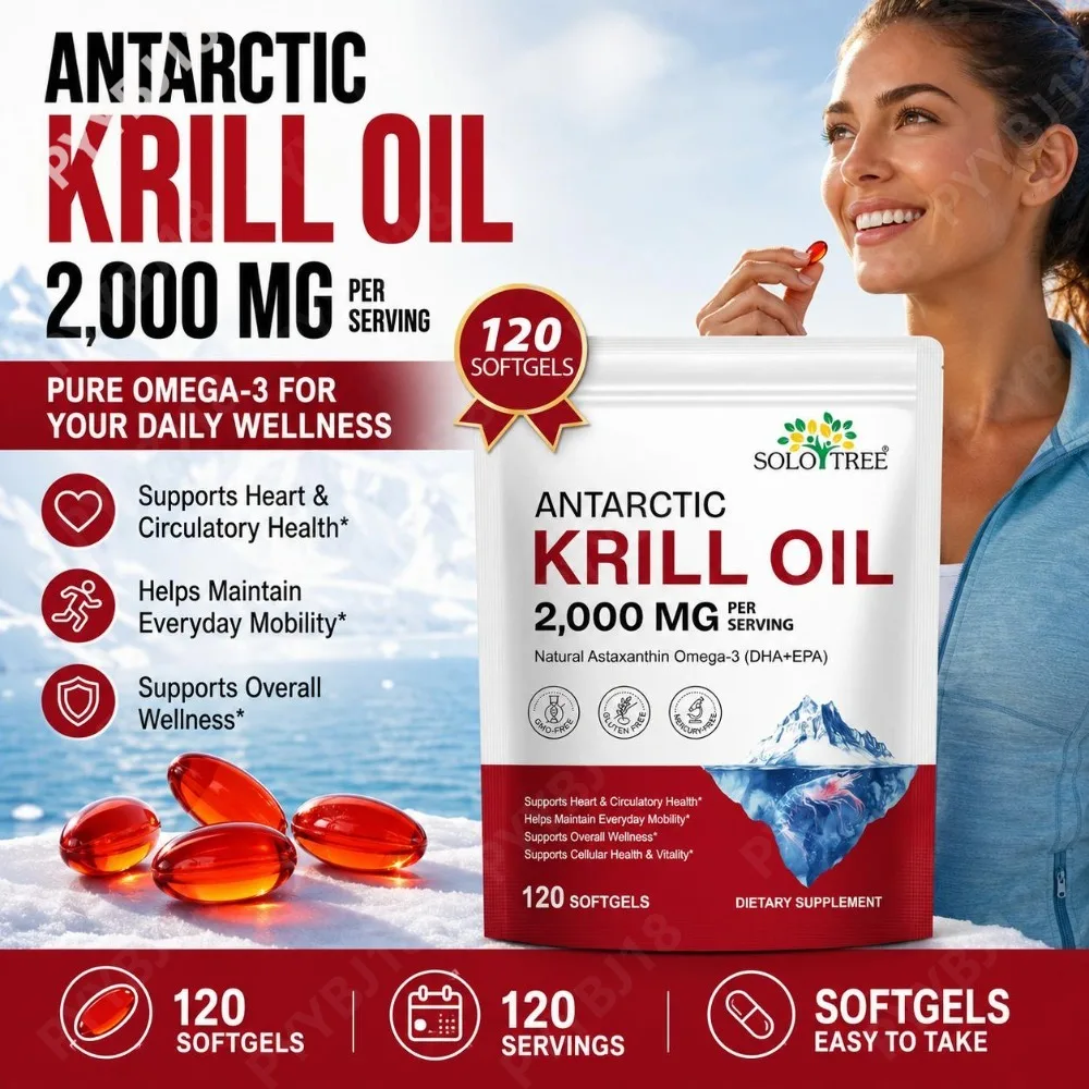 Antarctic Krill Oil  Softgels Mercury Free with Astaxanthin Omega-3 Heart Circulatory Health Mobility Antioxidant Support 120Ct