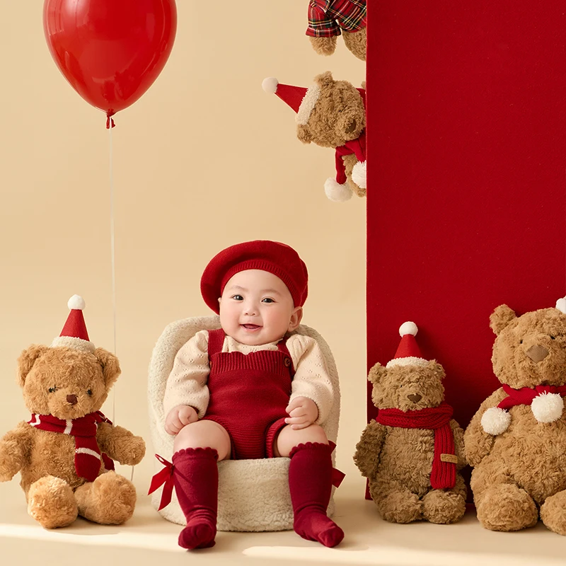 Baby Christmas Clothing For Photo Knitted Hat Jumpsuit Socks Suit Santa Bear Toys Infant Shoot Props 100 Days Baby Accessories