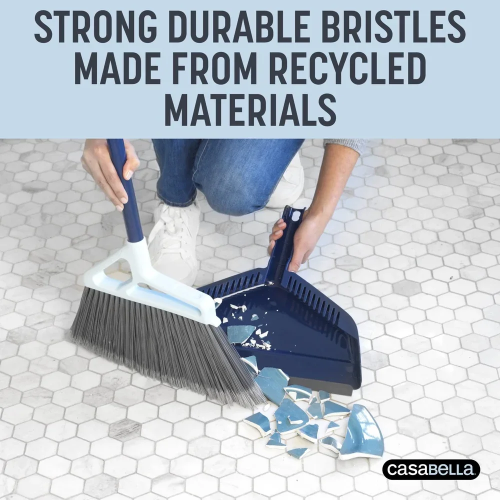 مكنسة باور كور مع مجرفة، مكشطة مطاطية متكاملة، مقبض طويل، تنظيف فعال، شعيرات متينة لإزالة شعر الحيوانات الأليفة