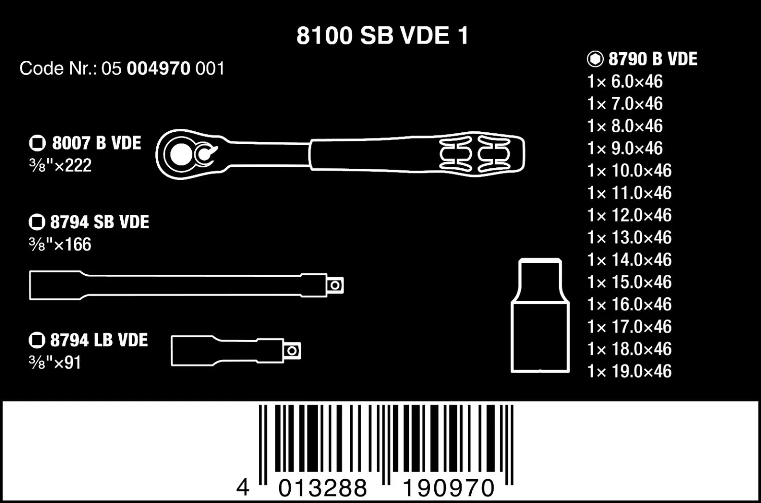 Набор инструментов Wera Tools 8100 SB VDE 1 с храповым механизмом, изолированный рычаг переключателя 3/8 дюйма