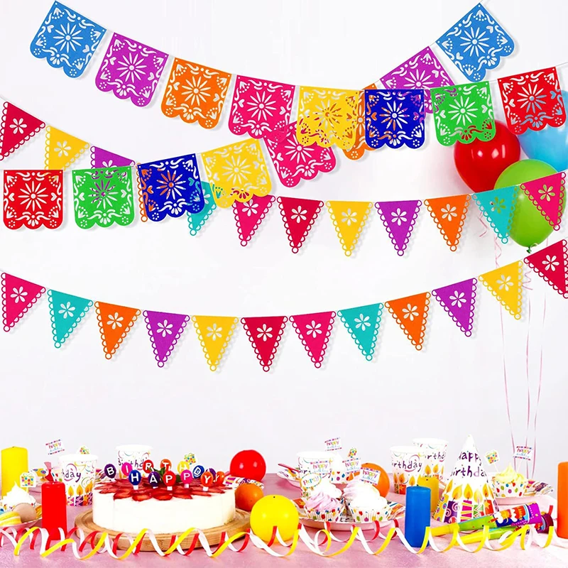 4Pcs/set Mexican Fiesta Party Decorations Banners Felt Papel Picado Banner Day of the Dead Decor Papel Picado Banner