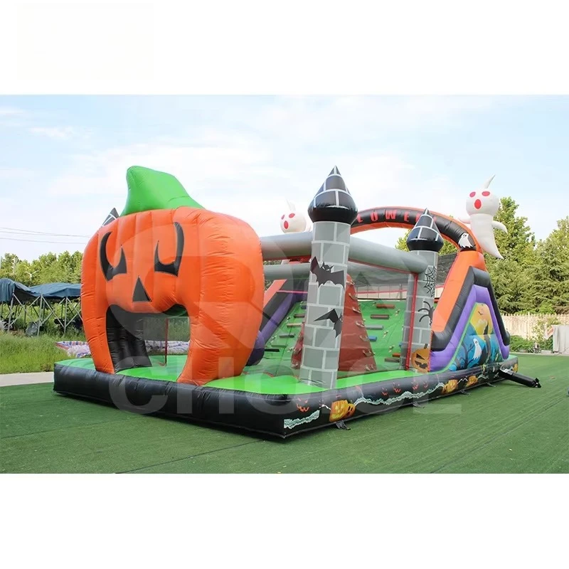 Spooky Pumpkin Ghost Inflatable Bouncer Slide Halloween Jumping Castle With Obstacle Course for Kids Outdoor Party