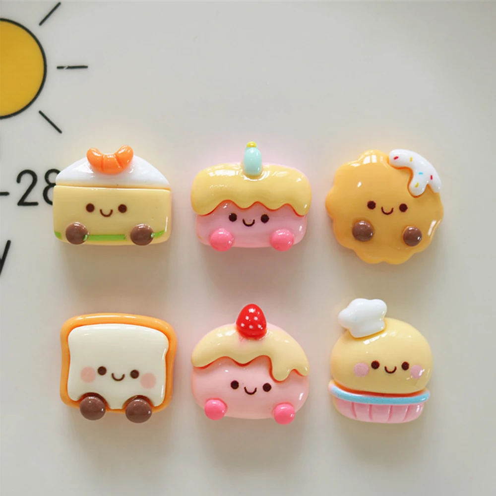 10PCS Shiny Smiling Face Bread Series Resin Flatback Cabochons For Hairpin Scrapbooking DIY Jewelry Craft Decoration Accessories