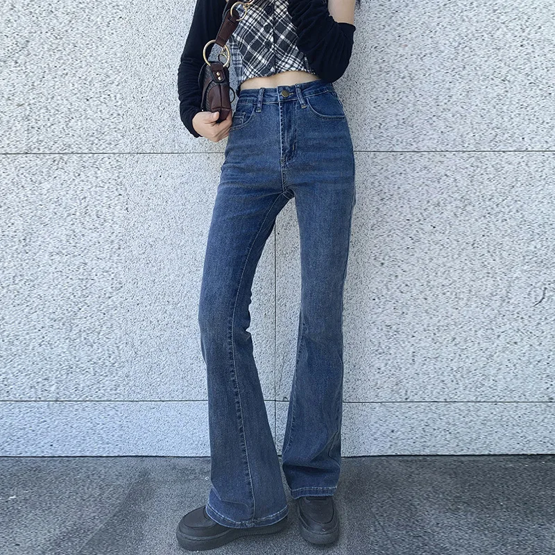 Jeans neri donna moda retrò vita alta cento attillati ad alta elasticità Micro Flare Jeans lunghi Streetwear Y2k pantaloni in Denim