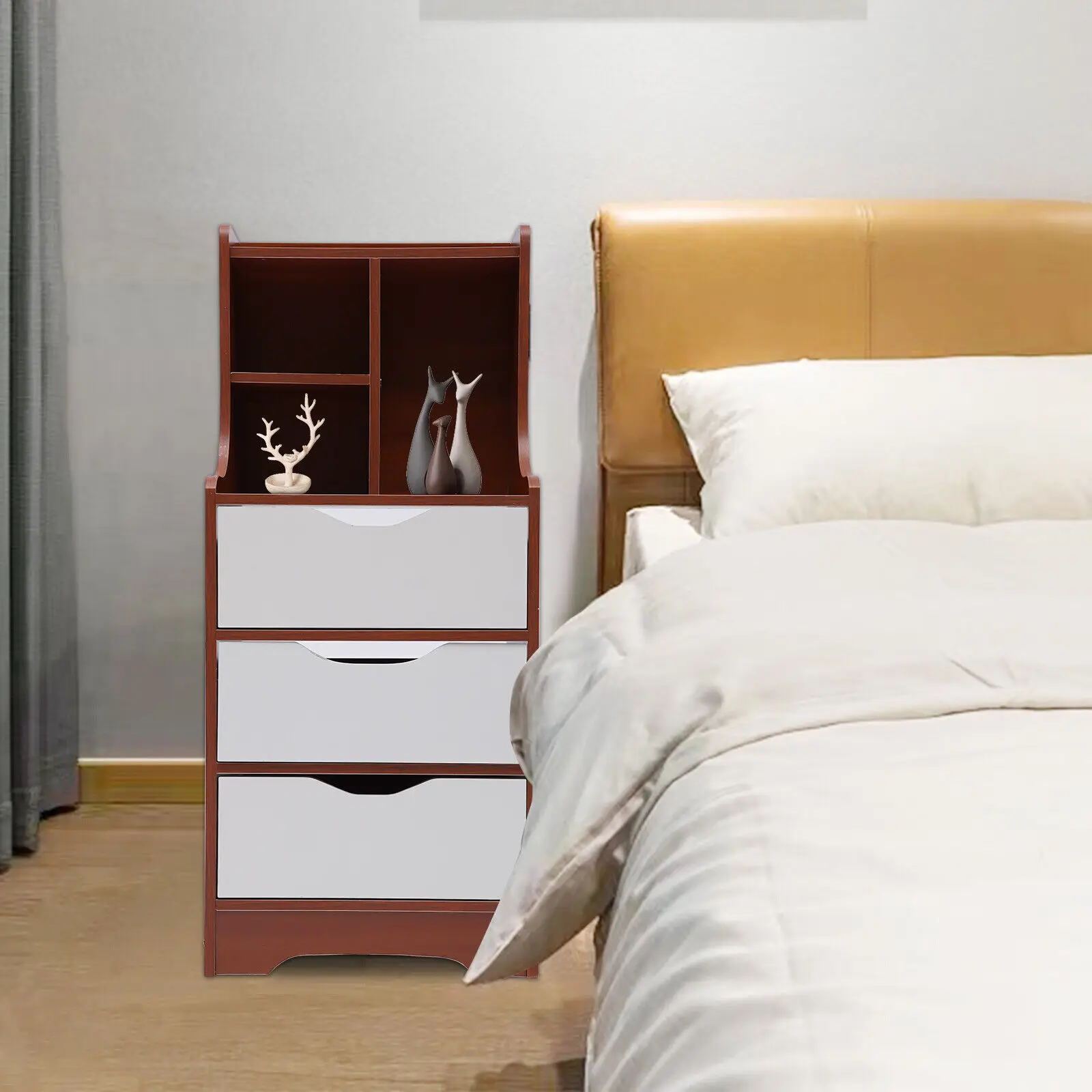 

Nightstand Bedside Table with 3 Drawers, Space-Saving Bed End Table Cabinet Night Stand with Storage Shelf for Bedroom