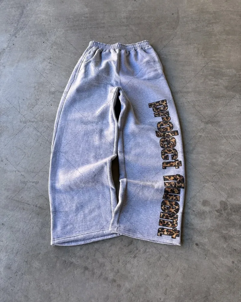 

New High Street Retro Streetwear Trousers Men Harajuku Y2K Leopard Print Letter Print Baggy Sweatpants Women Goth Hip-hop Jogger