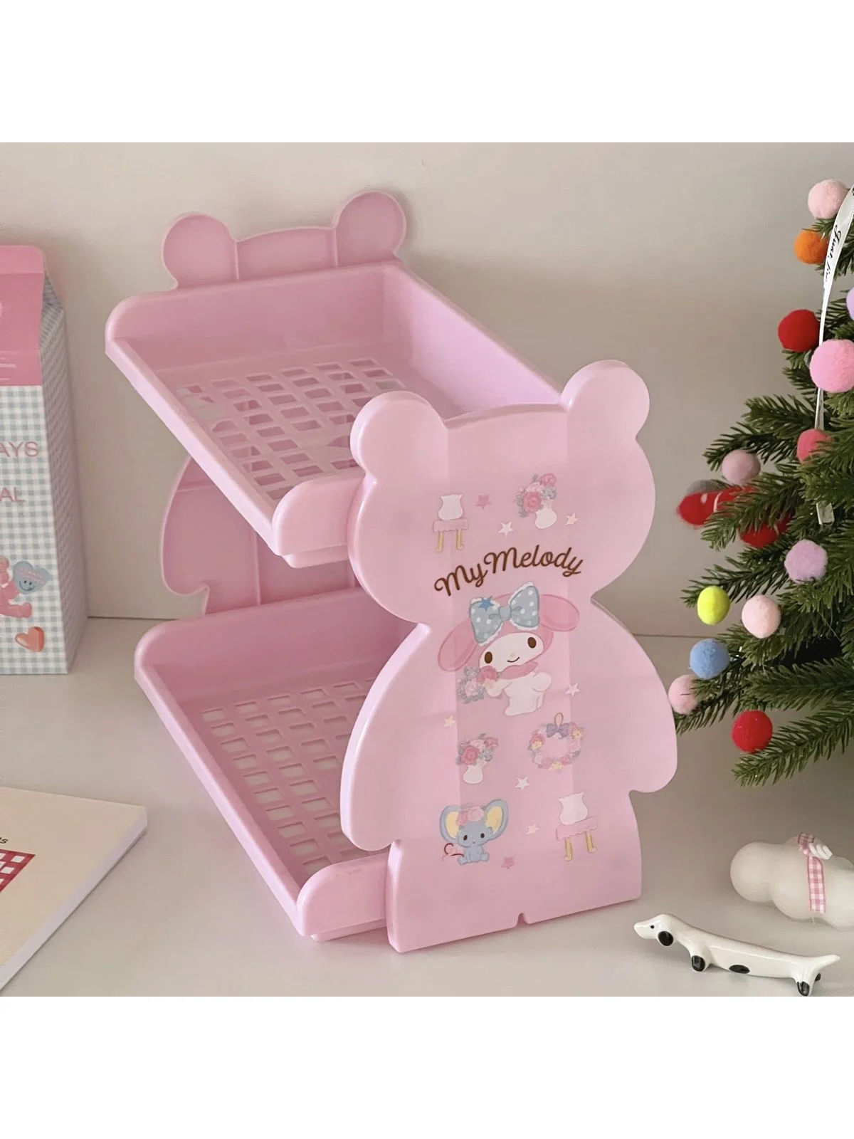 Kawaii Sanrio Dwupoziomowy Stojak do Przechowywania, 2-Poziomowy Plastikowy Organizer na Biurko, Półka na Kosmetyki My Melody, Akcesoria na Stół — 2