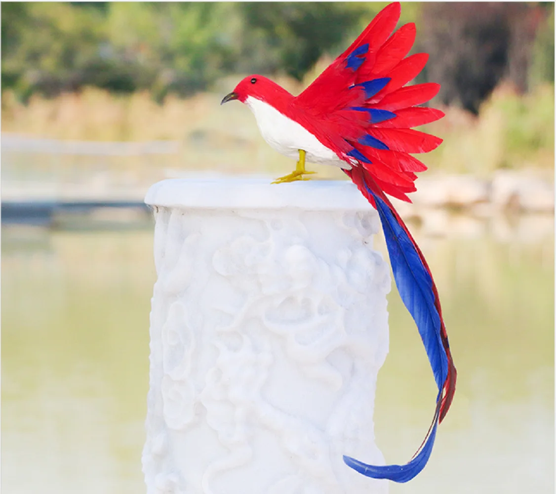 cute simulation foam and feathers wings red bird model long tail decoration toy about 25cm c2750