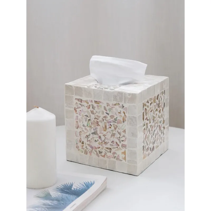 

Natural shell inlaid tissue box home Southeast Asian style living room handmade mother of pearl square tissue storage box