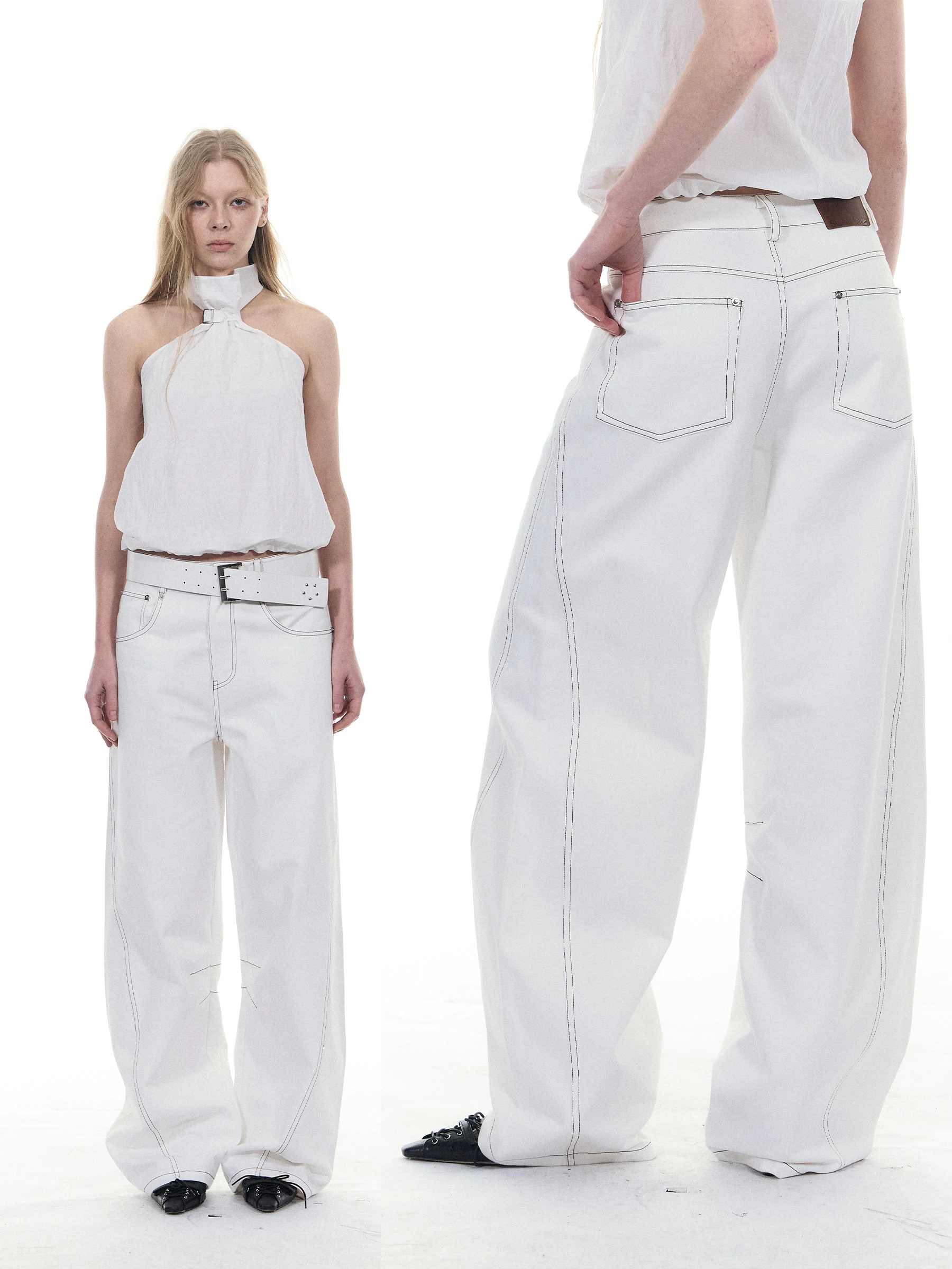 

Minimalist Design White Knife Wide Leg Casual Jeans Loose Fit Versatile Long Trousers by Sweet Letter Ladies Denim Pants