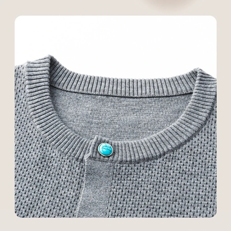 ​ ​ سترة صوفية متماسكة على شكل أناناس للرجال - مزيج من الصوف باللون الرمادي والأسود مفتوح من الأمام |   طبقة خفيفة الوزن لربيع الخريف ​ ​