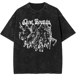 Ovresize Haunted Mound Sematary Ghost Mountain Outfit Shirt Washed Style Men Women T-Shirts Fashion Top Tees Streetwear