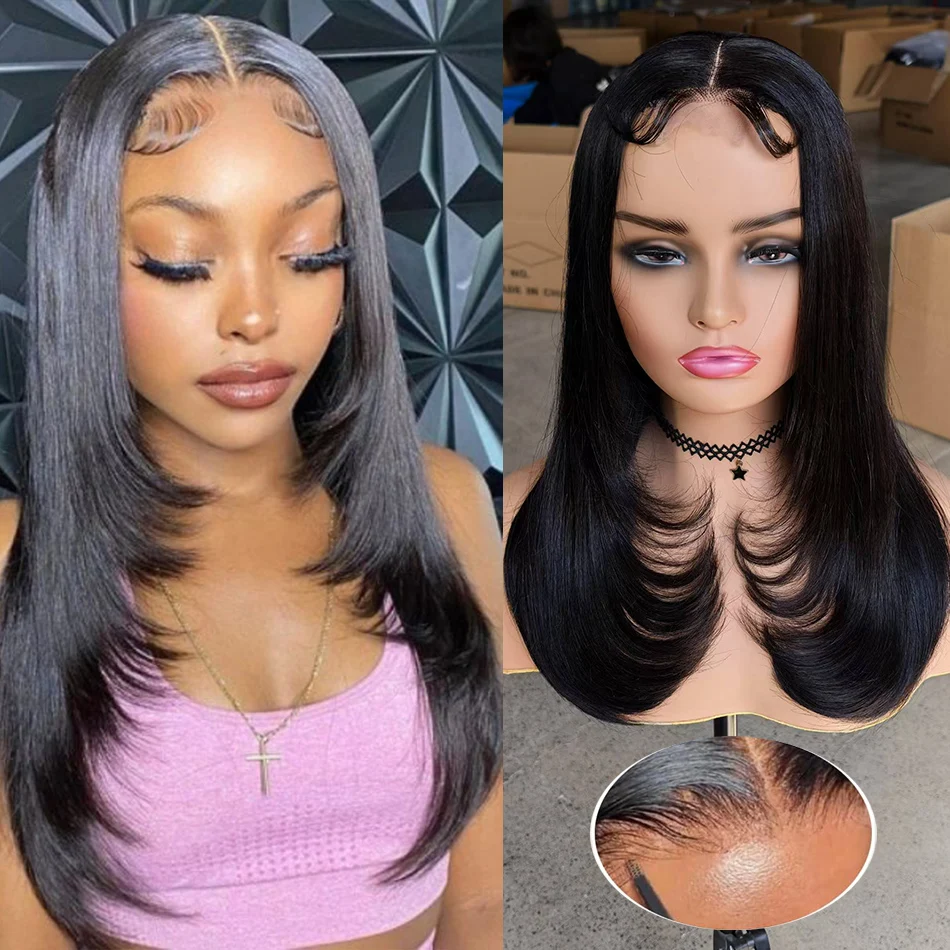 

100% Raw Brazilian Virgin Human Hair 2x6 HD Layed Straight Hair Wear And Go Lace Wigs 18" 250 Density Pre Plucked Glueless Wigs