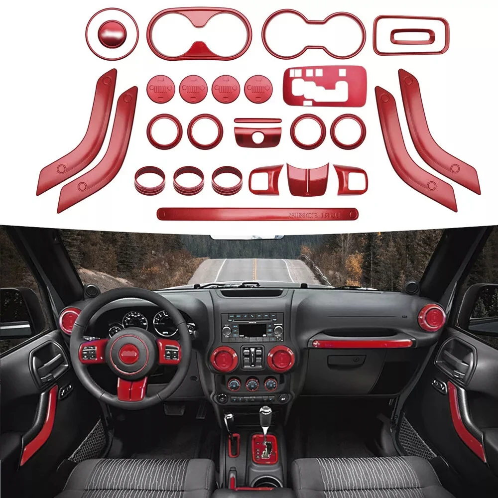 

28 шт./компл. красный комплект для украшения внутренней крышки, украшение консоли на руле, для Jeep Wrangler JK JKU 2011-2018, автомобильные аксессуары