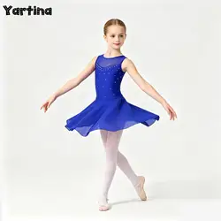 Crianças meninas ginástica patinação no gelo patinação ballet dança collant vestido brilhante strass tule volta ballet dancewear