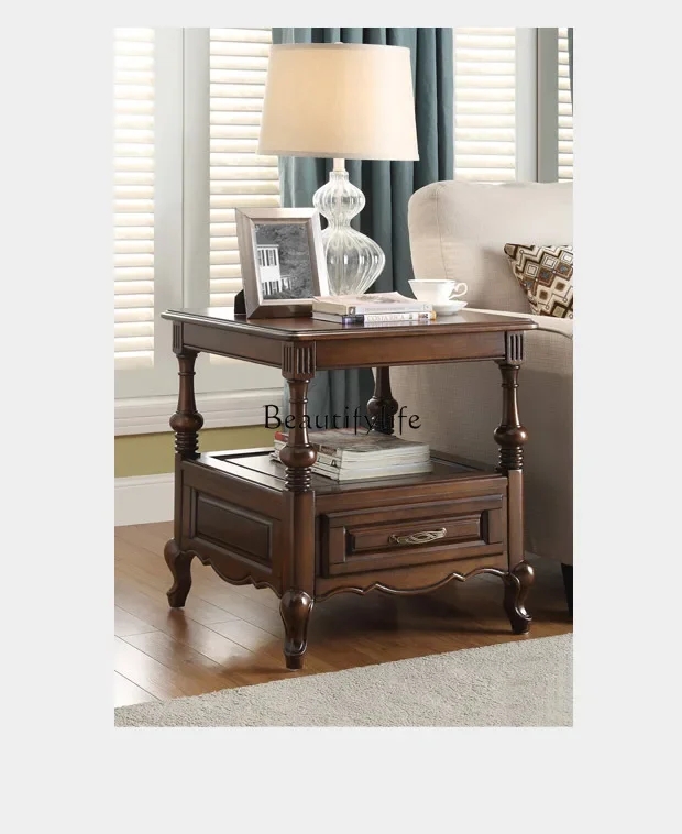 

yj19 American Style Solid Wood Corner Table Living Room European Style Small Coffee Table Square Coffee Table