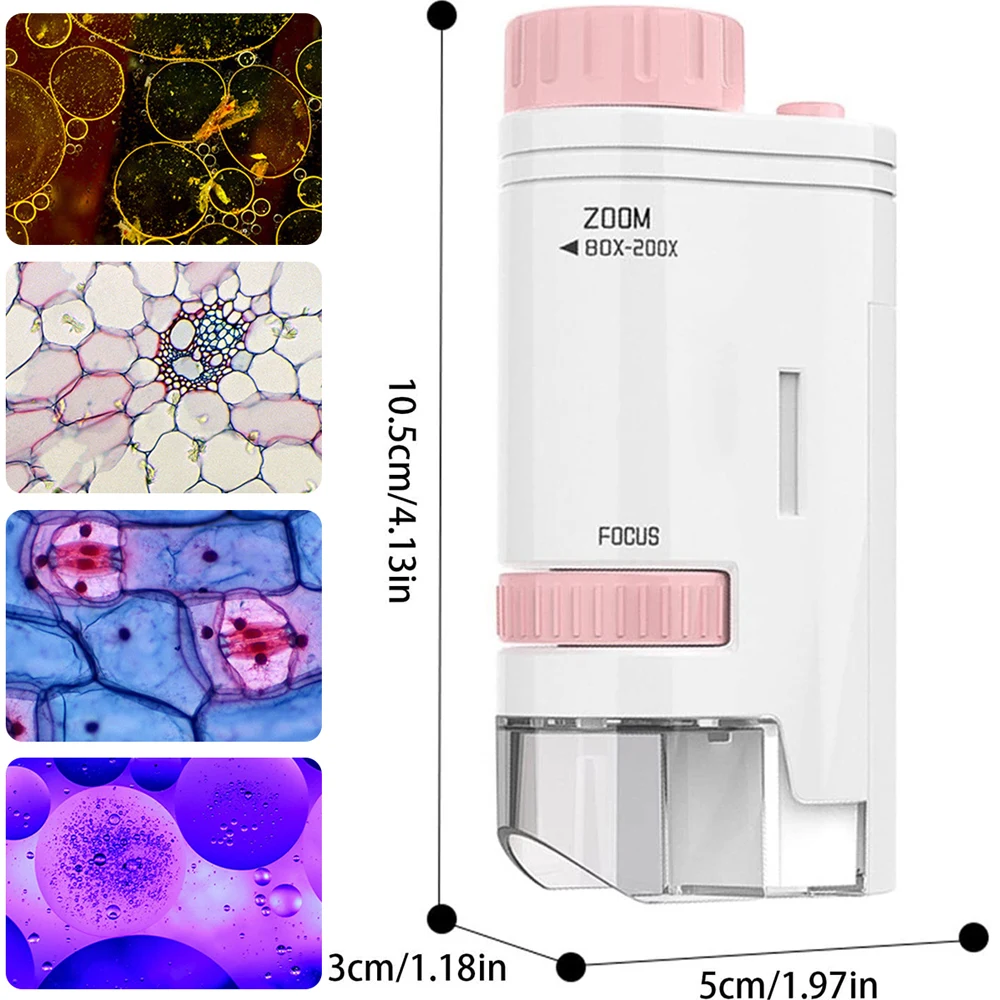Kids Microscope 80x -200 x Portable Microscope Set Pocket Science Microscope Kids Microbiology Learning