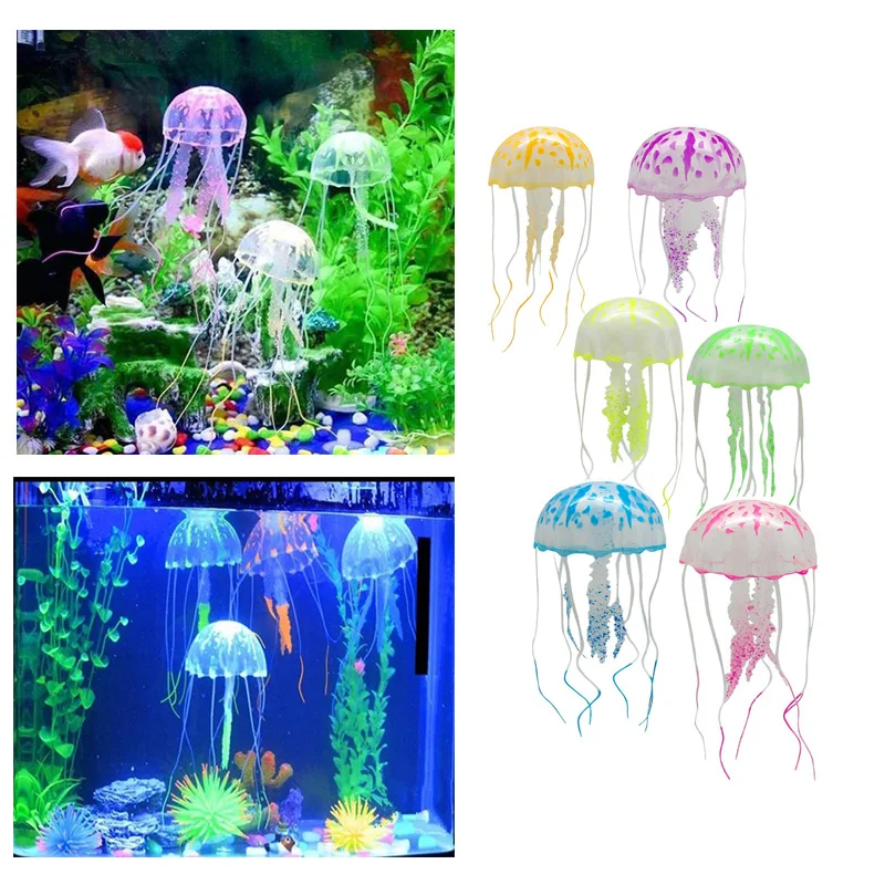 Large Size Artificial Ornament Decoration Harmless Landscape Simulate Soft Mollusk Color Silicon Fluorescent Jellyfish Aquarium