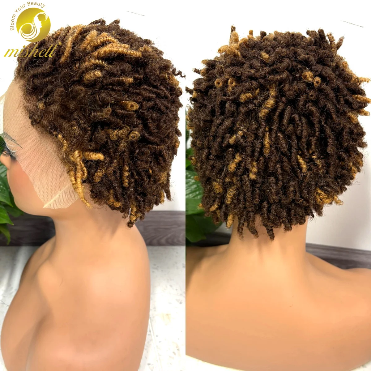Image of 250% Kurze P4/27 Highlight Lockenperücke Bob-Perücken 13X4 Lace Frontal Farbige Twist Dreadlock Echthaarperücken für schwarze Frauen
