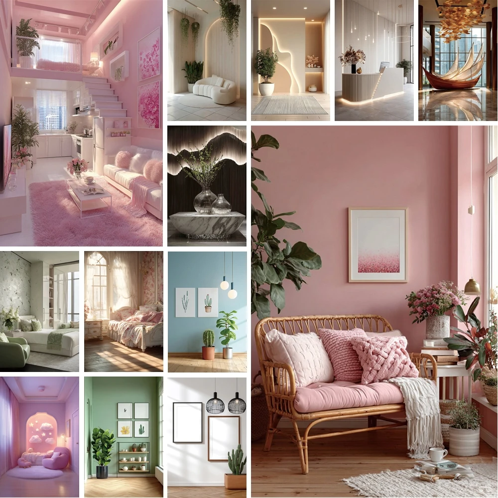 

MOON.QG Warm Scene Backgrounds For Photography Beds Curtains Green Plants Backdrop Poster Accessories Birthday Decorations Photo