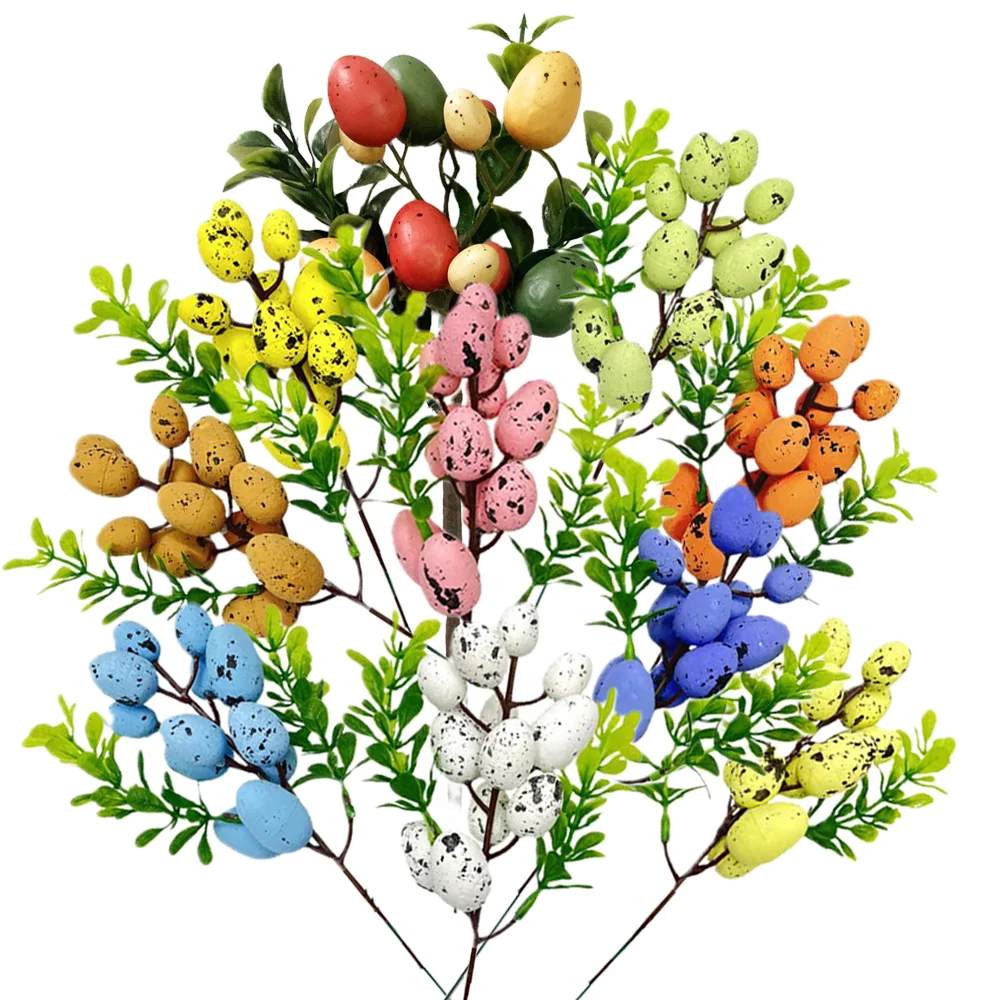 

2025 Easter Egg Tree Branch Foam Fake Artificial Flower DIY Colorful Easter Bouquet Festival Party Home Accessories Decorations