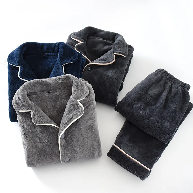 Cozy Casual Men's Plush Fleece Pajama Set, Thick Warm Fleece Lined Long Sleeve, Soft Relaxed Fit Fall Winter Home Loungewear