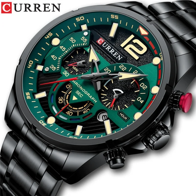 

CURREN 8395 Men Sports Quartz Watch Waterproof Stainless Steel Strap Chronograph Luminous Calendar Business Male Casual Watches