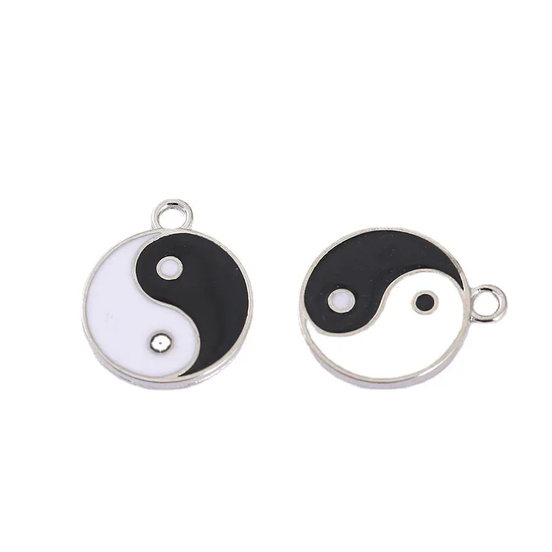 5Pcs Black White Double Faced Eight Trigrams Tai Chi Charms for Necklace Bracelet Making DIY Jewelry Accessory Finding