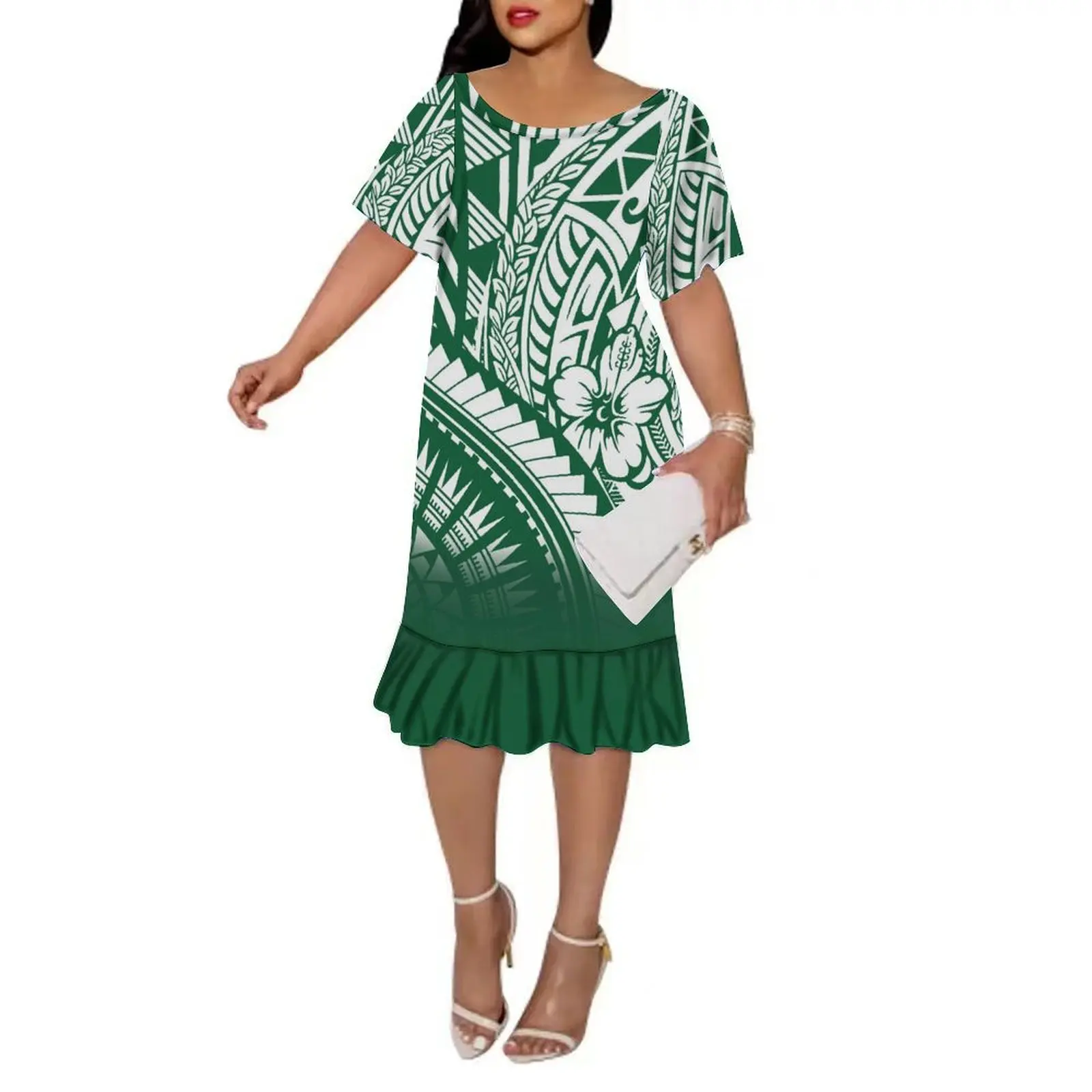 Women'S Dress Samoa National Dress Polynesian Islands Design Pattern Elegant Short Sleeve Dress Plus Size 8xl 