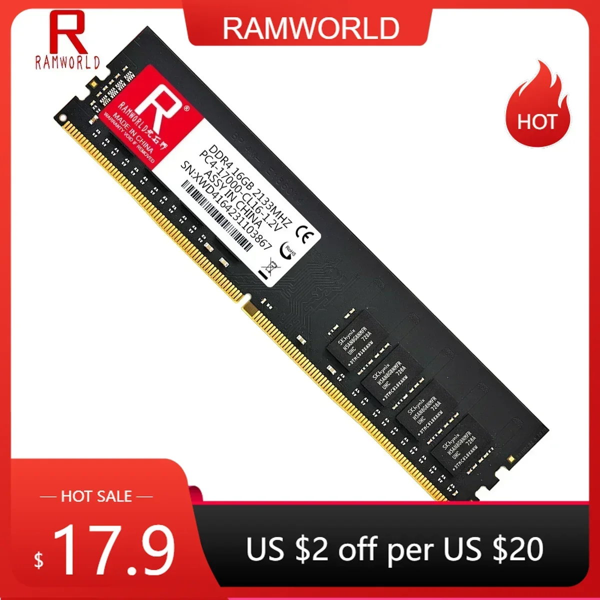 RAMWORLD DDR4 16GB 2133MHz 8GB 4GB Desktop Memoria Ram PC4 1.2V 17000 DIMM Computer Memory