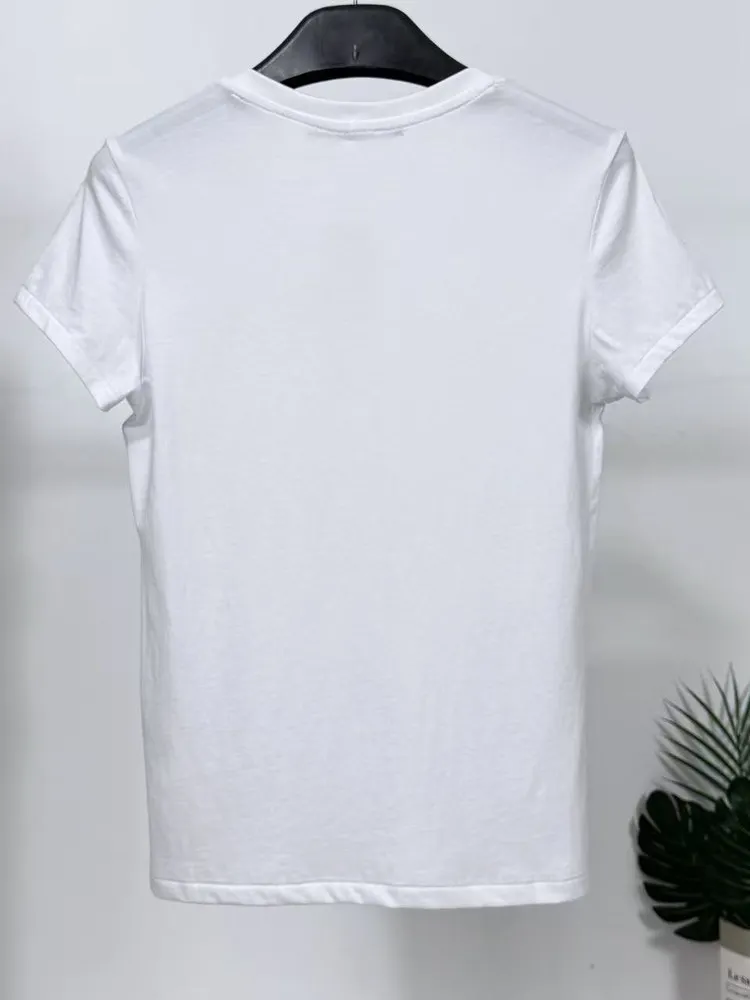 Bawełniana bluzka damska z dekoltem w serek, codzienna letnia, uniwersalna, prosta, w stylu amerykańskim, wygodna, oddychająca, odprowadzająca pot...