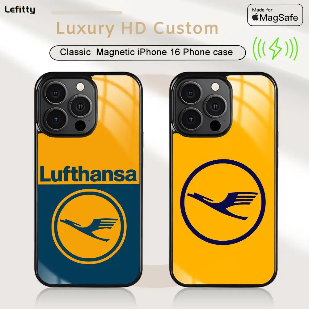 

L-Lufthansa German Airlines Phone Case MagSafe Magnetic For iPhone 16 15 14 13 12 11 Pro Plus Max Mini Wireless Charger Funda