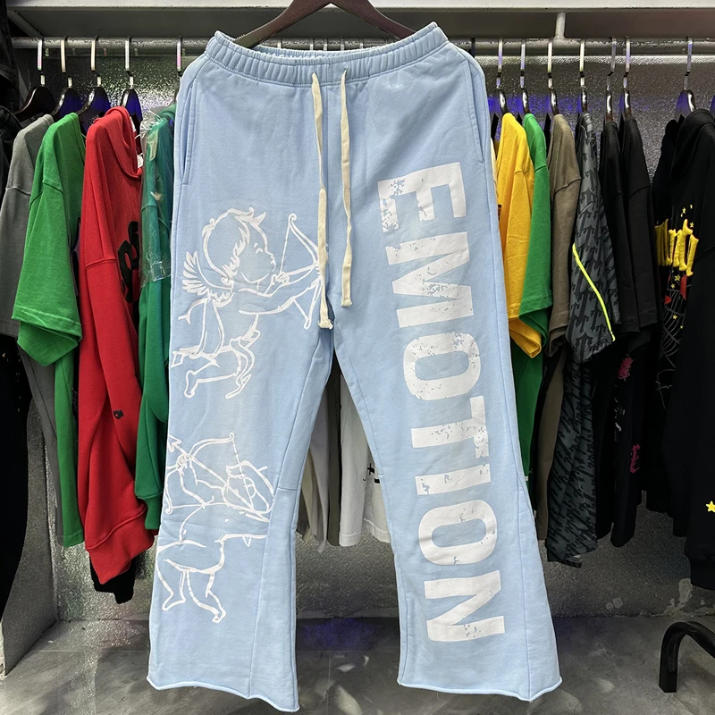 

MIXED EMOTIO Pants High Street Personalized Outfits Casual Letter Logo Print Best-selling Drawstring Mixed Emotion Flared Pants