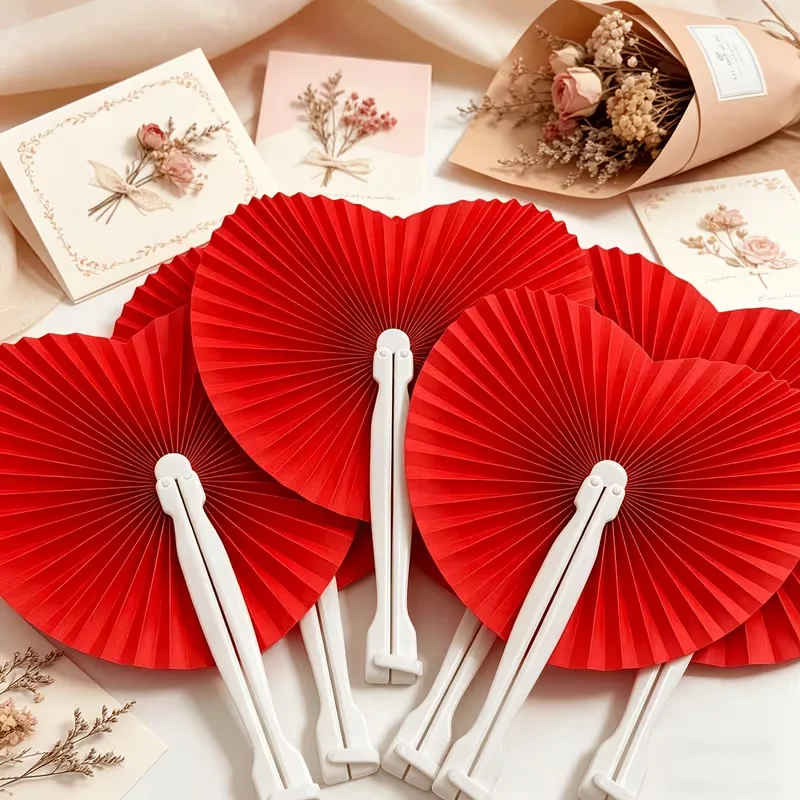 10Pcs/30Pcs/50Pcs/70Pcs Customized Personalized Red Heart Folding Hand Fans, Can Be Laser Engraved with Names and Dates, Customizable Gifts for Weddings and Bridal Showers, Valentine's Day, Wedding and Bachelor Party G