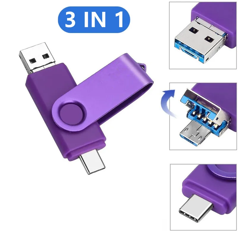 

3 в 1 Type-c/Micro USB 3.0 64 ГБ USB-флешка большой емкости 32 ГБ 16 ГБ флэш-накопитель 8 ГБ U-диск флешки