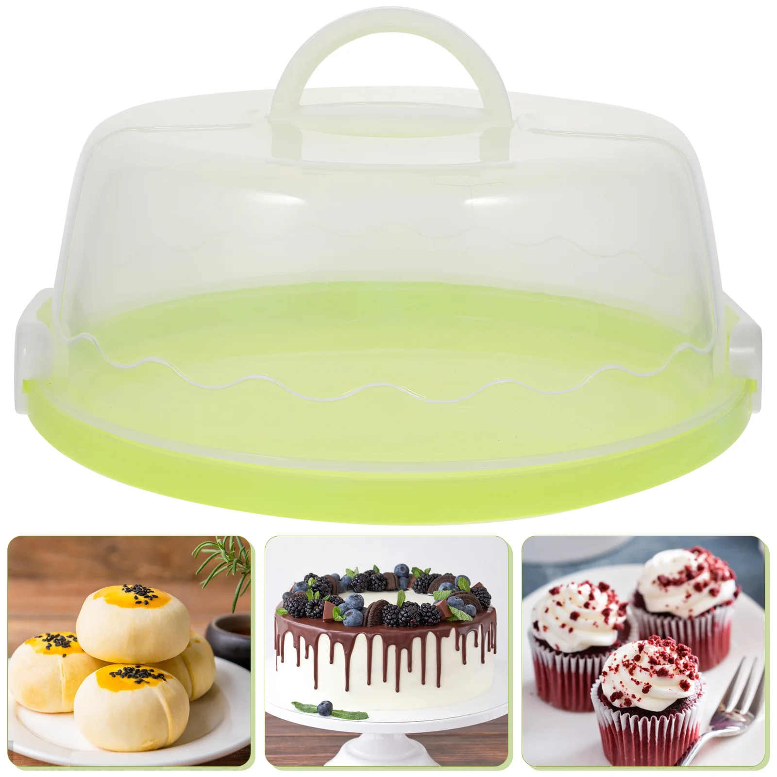 Portable Cake Box Decor Container Multi-function Case Handheld Clear Carrier Round One-piece