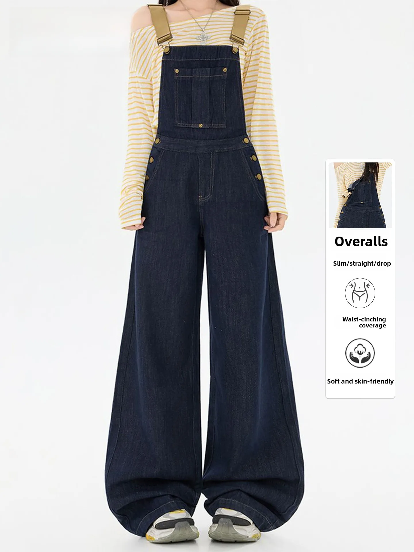 Lababite American Sle Deep Blue Wide Leg Denim Overalls Women's New 2025 High Waist Cargo Pants Casual Loose Fit Autumn
