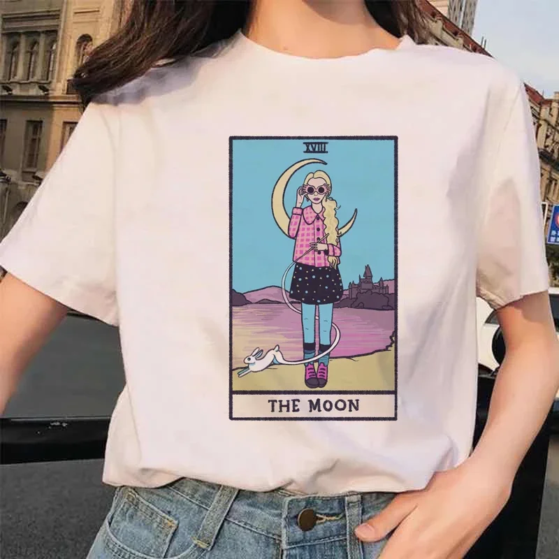 Women's Tarot Card Flower Funny Time Ladies Cartoon Fashion Short Sleeve Summer Creative Printed Women's T-shirt Top Pattern