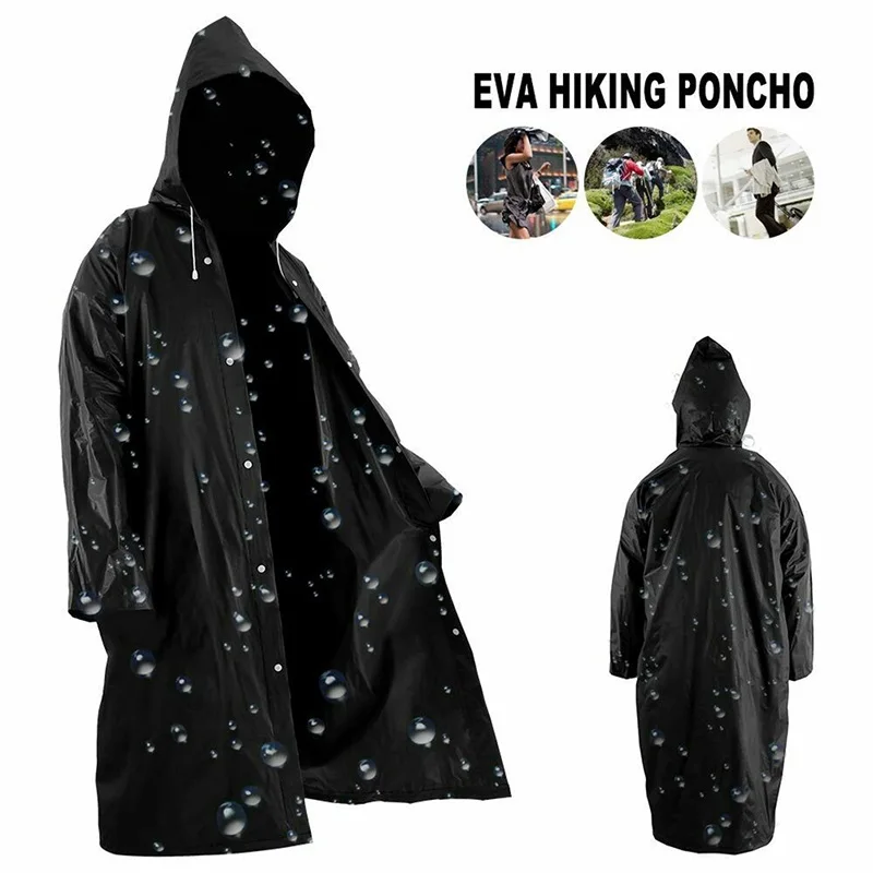 Waterproof Long EVA Raincoat for Men and Women, Thickened Raincoat for Hiking Climbing, Camping, Waterproof Rainwear Suit, Black