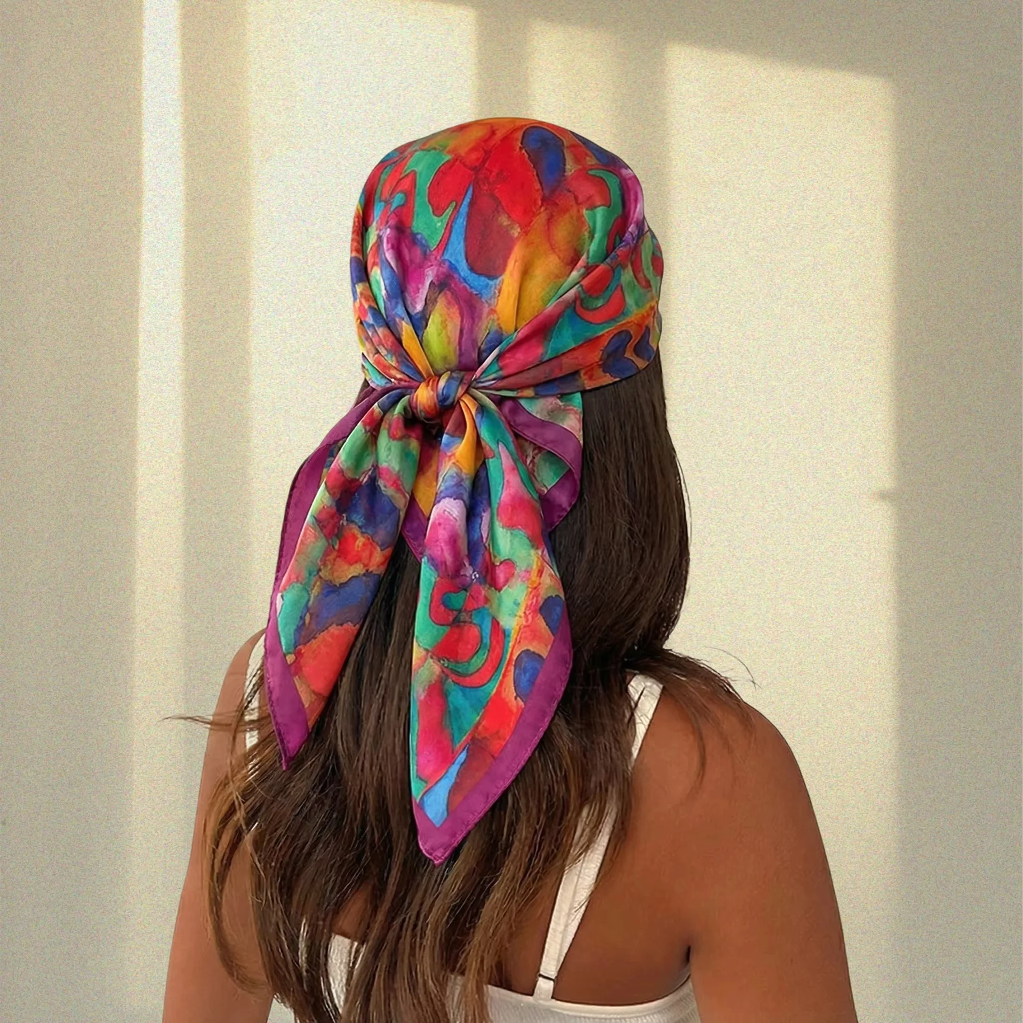 

Women Spring Summer Square Scarf 70*70cm Soft Satin Scarves Headscarf Female Foulard Beach Bandana Ladies Neckerchief Hair band