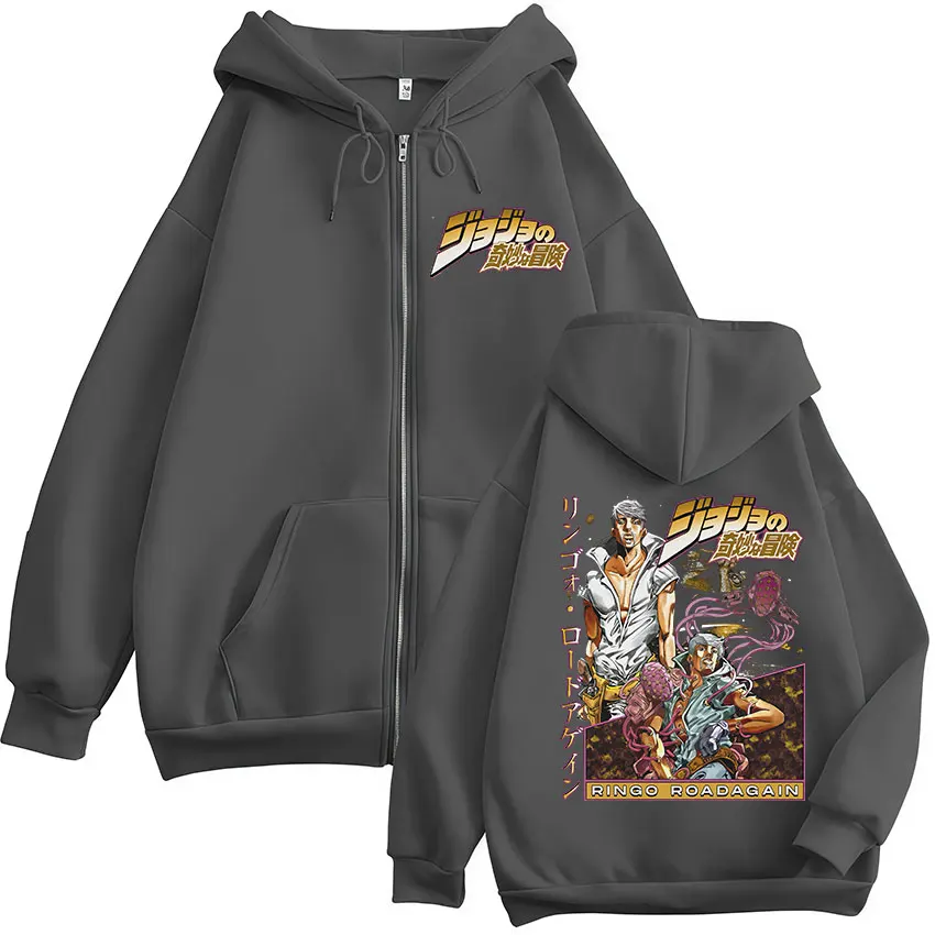 Anime JoJo Bizarre Adventure STEEL BALL RUN Ringo Roadagain Zipper Hoodies Men Women Clothing Fashion Hip Hop Zip Up Sweatshirts