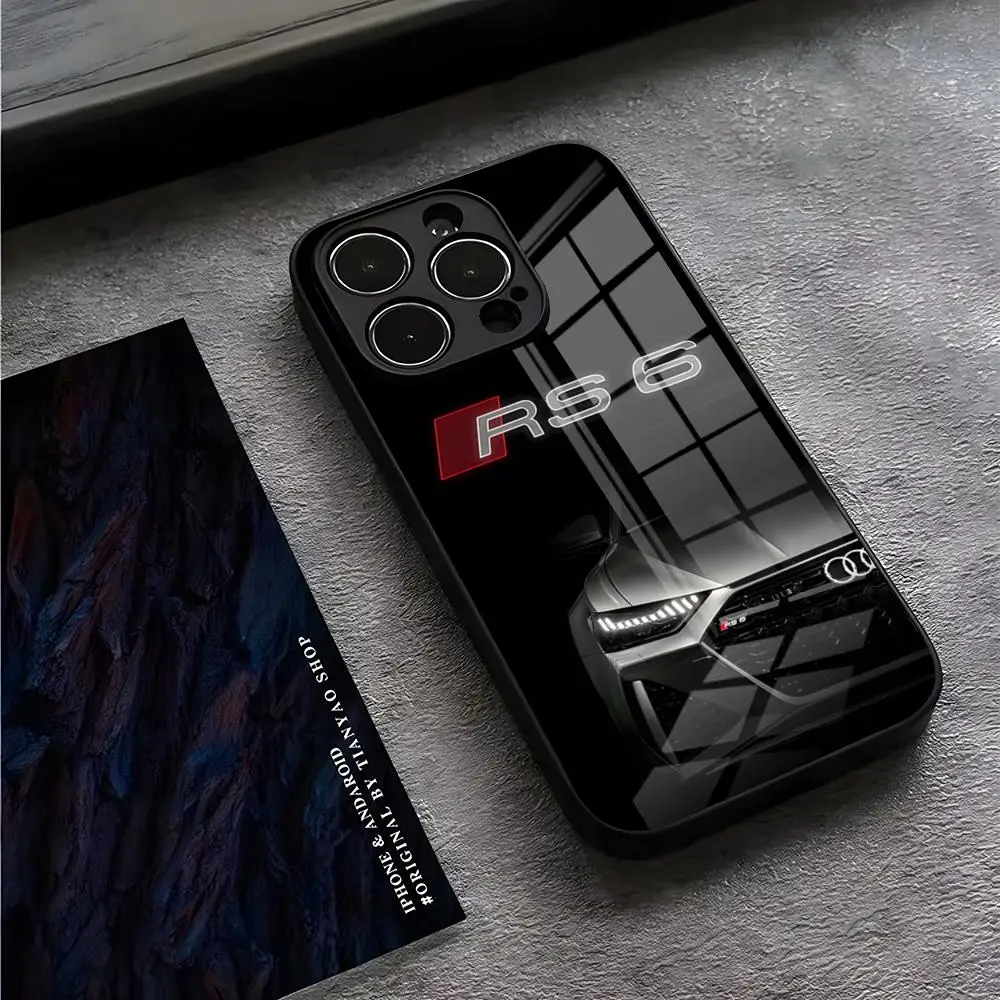 Luxury Sport Car A-Audi RS Phone Case For IPhone 15 Pro Max 14 Pro 12 11 13 Mini X XR XS 8 7 Plus SE Tempered Glass Back Cover