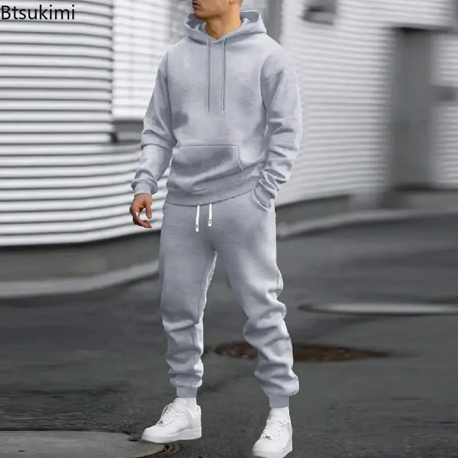 

New Spring and Autumn Sets Men's Casual Sports Two Piece Sets Fashion Comfortable Simple Tracksuits Solid Hoodies and Sweatpants