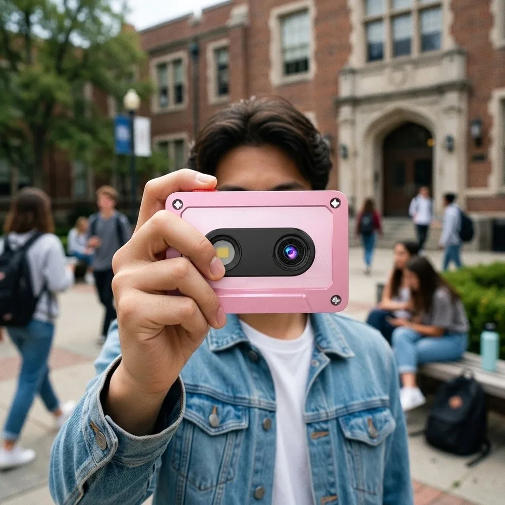 Retro style camera with 0.96 inch LCD 12 megapixel photos 1080P video ABS material compact size USB 2.0 TF card slot