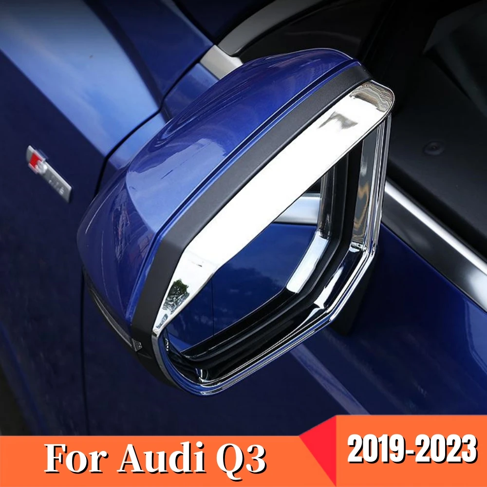 

For Audi Q3 2019-2022 2023 Accessories ABS Chrome Car rearview mirror block rain eyebrow Cover Trim Sticker Car Styling 2pcs