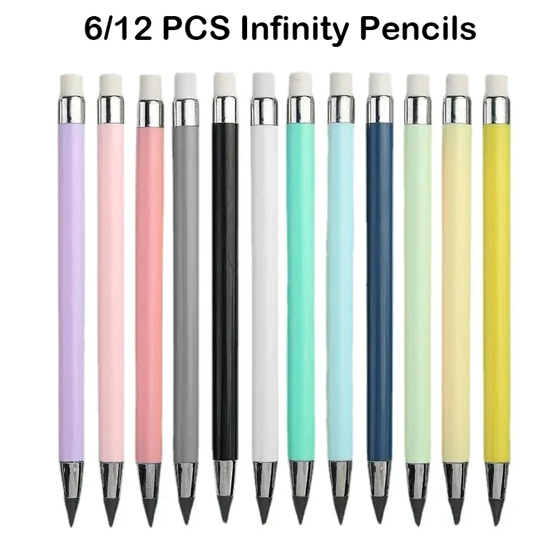 6/12 PCS Eternal Pencil Set Macaron For Kids Cute Pens Painting Art Infinity Pencils Tips Stationery School Office Supplies