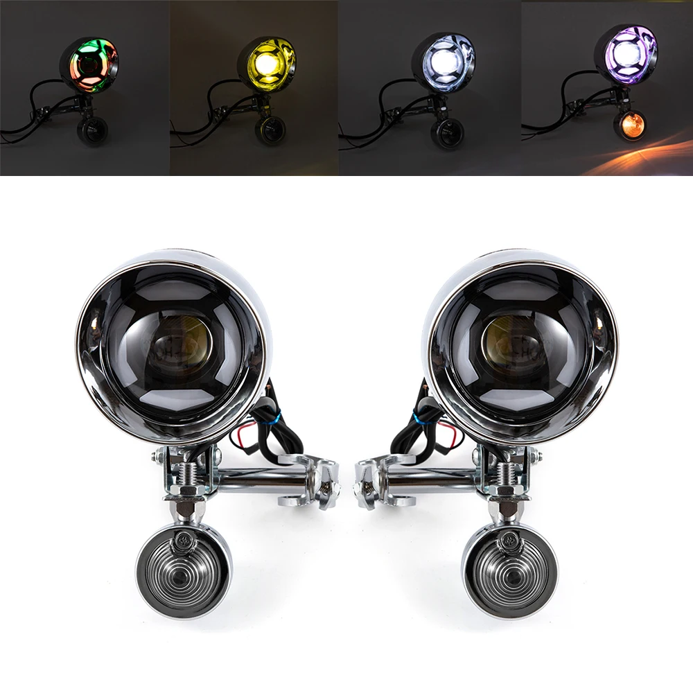 

1Pair Universal Motorcycle Turn Signal Light Front Fog Driving Spot Lamp With Bar Bracket For Harley Honda Shadow Cafe Racer