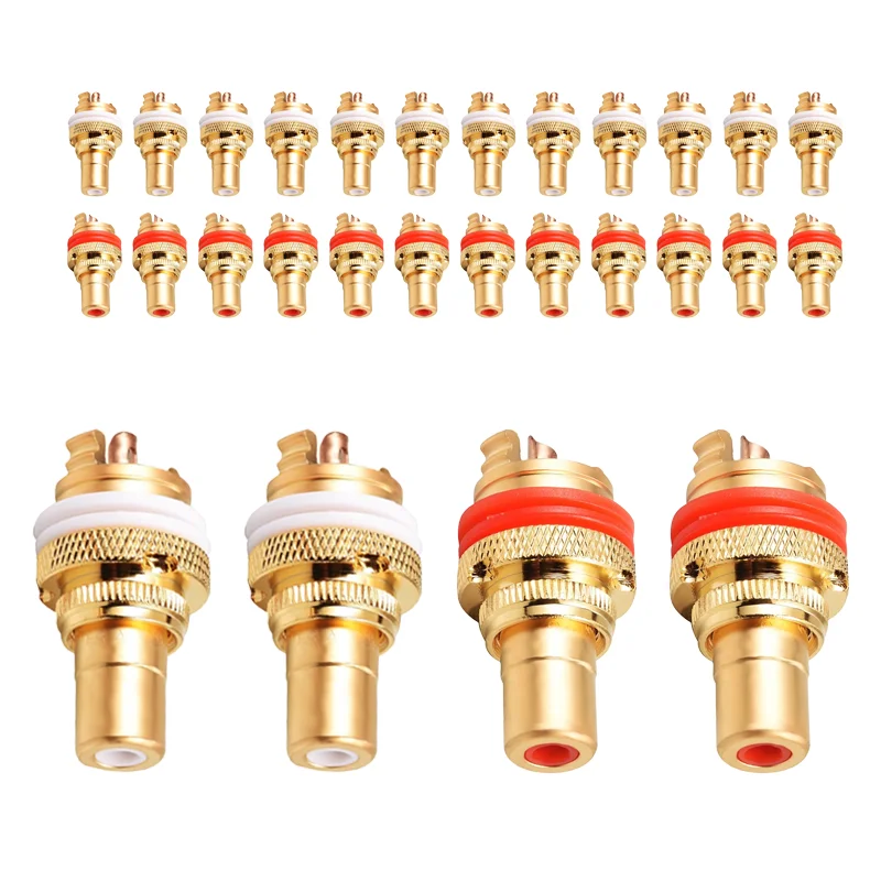 5/20PCS RCA Connector Socket Chassis Panel Mount Female Speaker Terminal Bright Dumb Gold Plated Jack HiFi Audio Plug